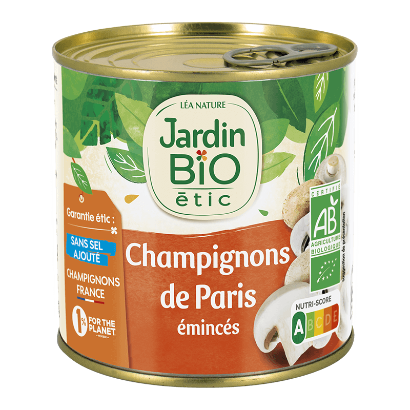 Champignons de Paris émincés - très pauvre en sel - 390g
