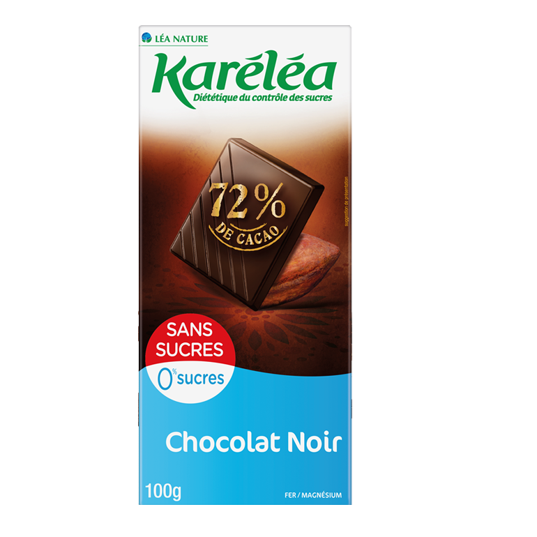 Chocolat Noir Dégustation 72% sans sucre - très pauvre en sel - 100g