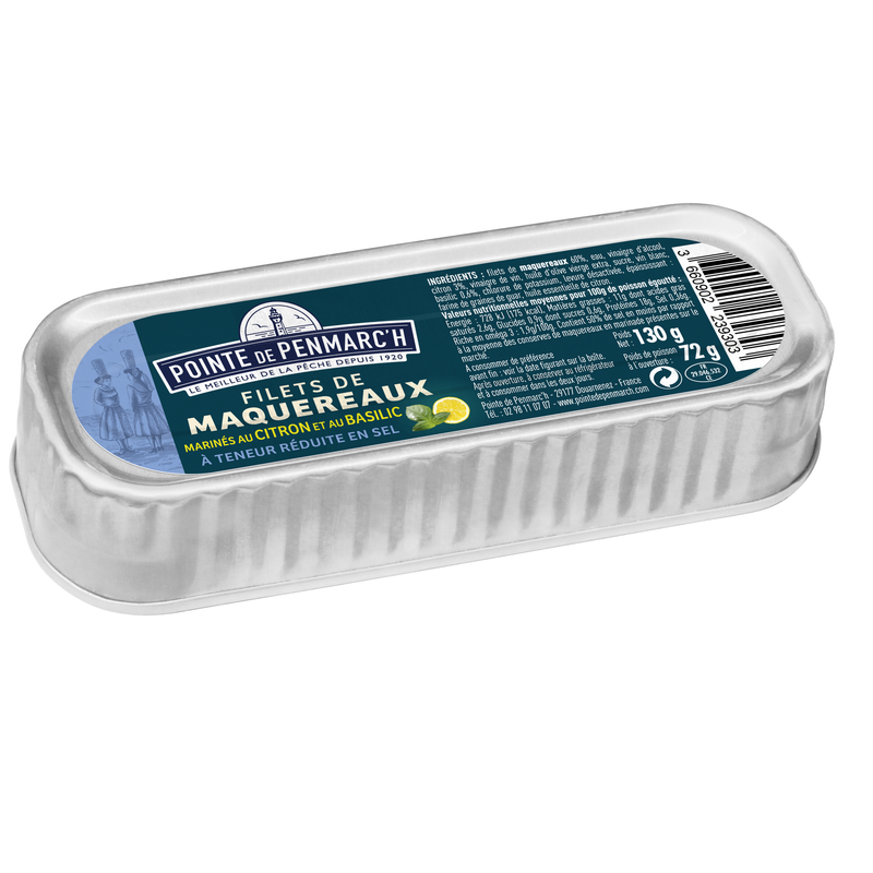 Mackerel Fillets Marinated in Lemon and Basil - reduced in sodium - 130g